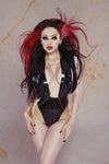Latex Elissa Bodysuit in Black with Translucent Natural panels.