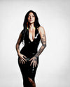 Amelia Latex asymmetrical hem halter dress in Black.