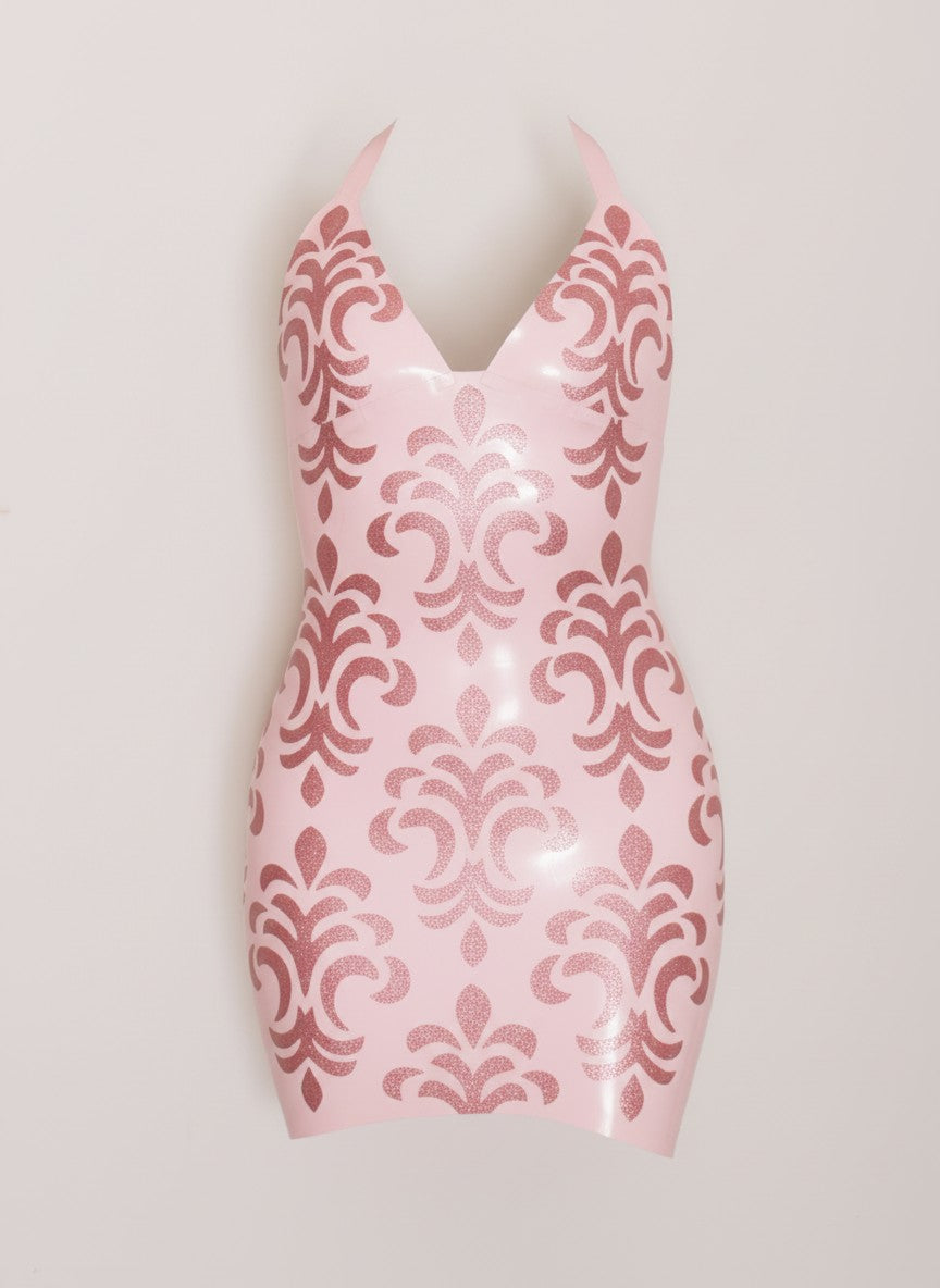 Latex Damask Dress in Baby Pink and Dusty Pink glitter.