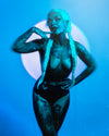 Latex Sailor girl Hot pants with braces in Nightshade Blue.