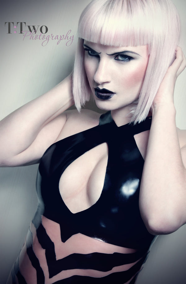 Latex Two colors Zebra dress in Black and translucent pink.