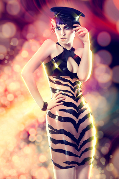 Latex Two colors Zebra dress in Black and translucent pink.