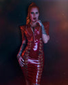 Latex Chevron see through Pencil Skirt in red and translucent natural.
