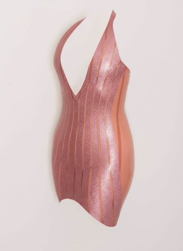 Latex Rosaline dress in Dusty Pink glitter and translucent Pink.