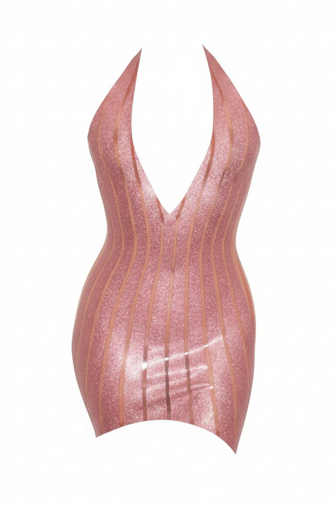 Latex Rosaline dress in Dusty Pink glitter and translucent Pink.