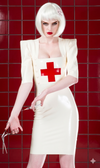Latex Nurse dress pencil skirt in white with red cross.