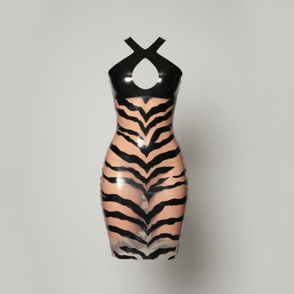 Latex Two colors Zebra dress in Black and translucent pink.