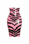 Latex Zebra high waist pencil skirt in Bubblegum Pink and black.