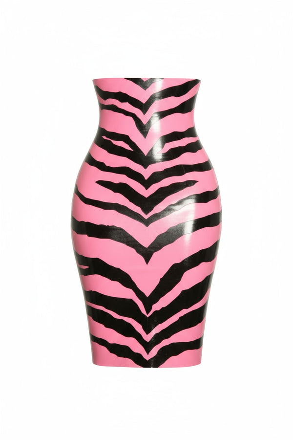 Latex Zebra high waist pencil skirt in Bubblegum Pink and black.