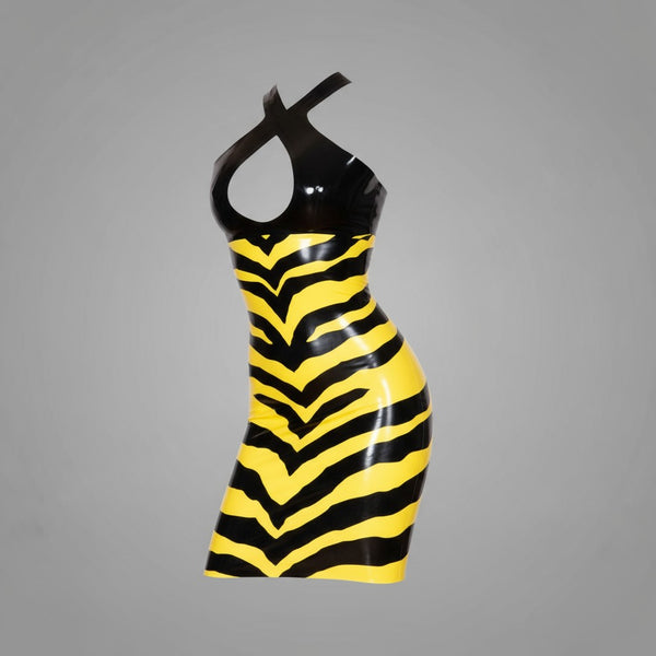 Latex Two colours Zebra dress in Black and Yellow.