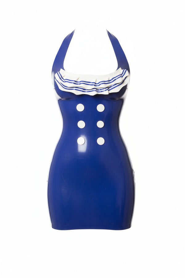 Latex Sailor mini dress in Royal Blue.
