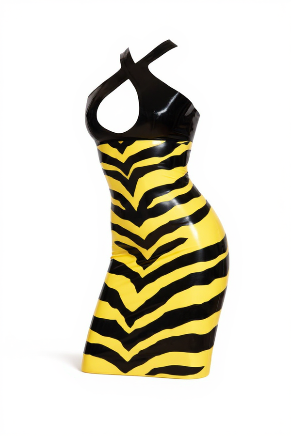 Latex Two colours Zebra dress in Black and Yellow.