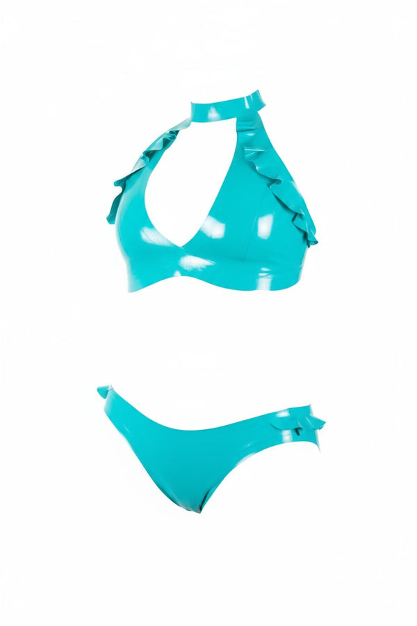 Latex Turquoise Ruffle panties.