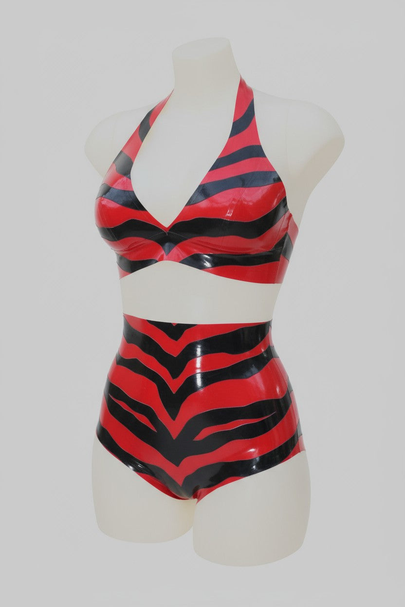 Latex Zebra shorts in Black and Red.