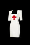 Latex Nurse dress pencil skirt in white with red cross.