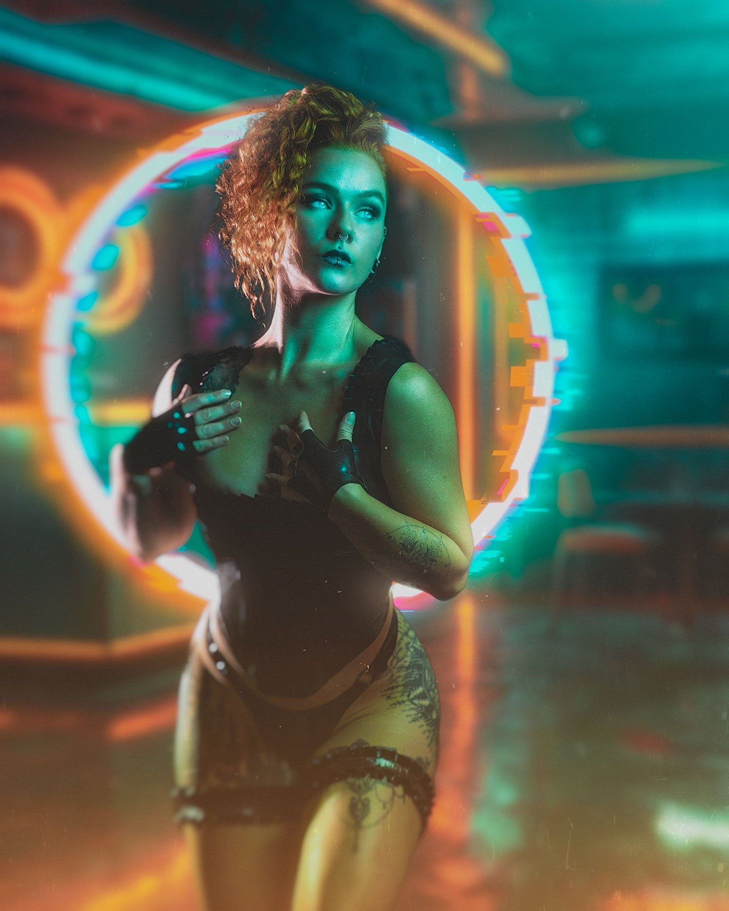 Kaydie Ruffled neck line corset top in Black, Lace up back.