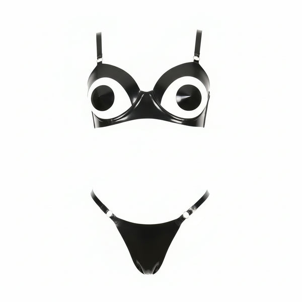 Latex Nola open cup underwired bra in Black and Silver.