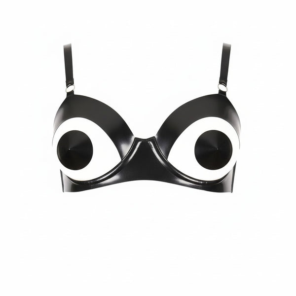 Latex Nola open cup underwired bra in Black and Silver.