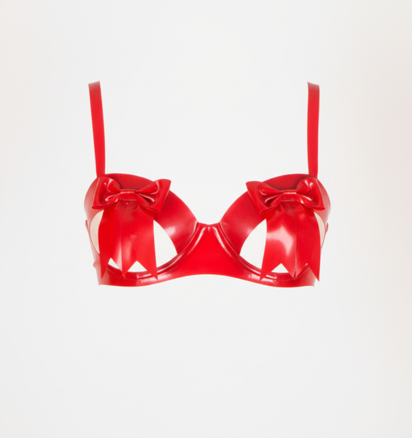 Latex Belle open cup underwired bra.