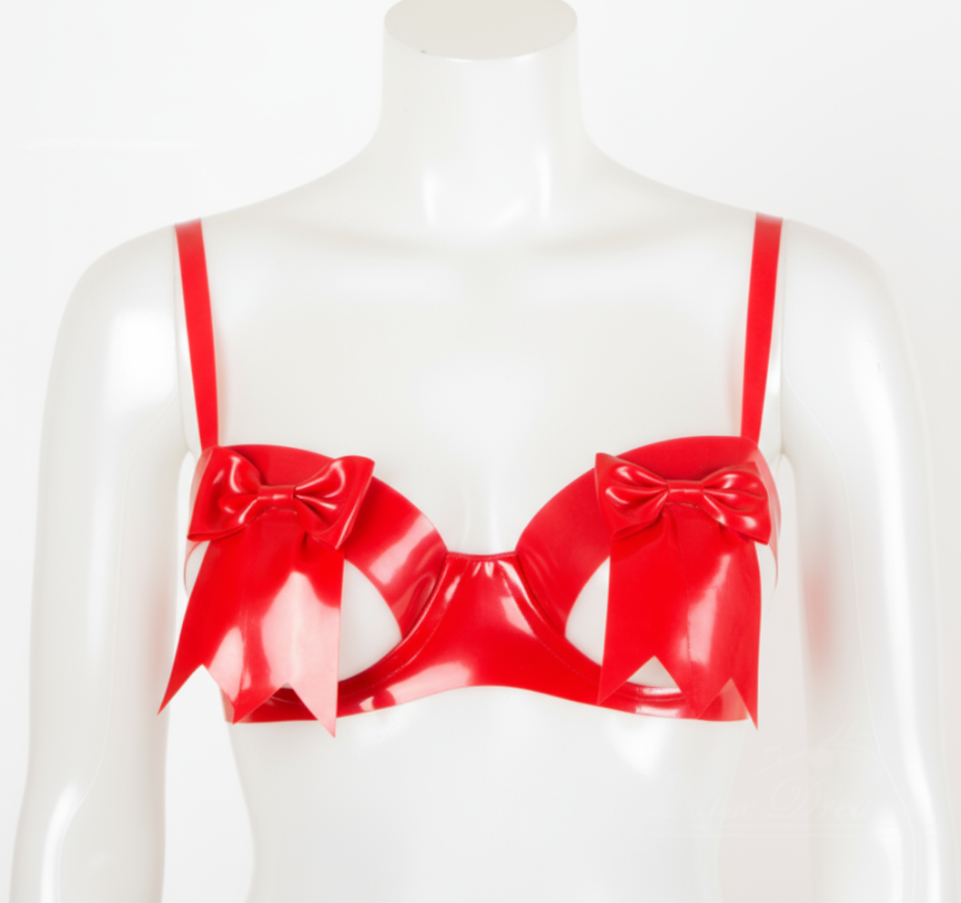 Latex Belle open cup underwired bra.
