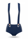 Latex Sailor girl Hot pants with braces in Nightshade Blue.