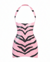 Latex Pink Zebra halter neck mini dress in Bubblegum Pink and Black.