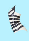 Latex Vintage doll bodysuit in Black and White.