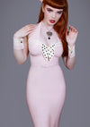 Latex Pin Up Betty Dress in Baby Pink and white.