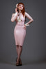 Latex Pin Up Betty Dress in Baby Pink and white.