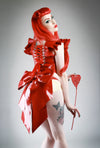Latex Red Pin Up Pinny Apron dress with white 3D latex love hearts.
