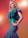 Latex One shoulder Leopard dress in Turquoise.
