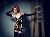 Latex Cage Mini dress in Black and Translucent Natural with suspender belts.