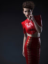 Latex Chevron see through Pencil Skirt in red and translucent natural.