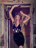 Latex Caged Waist Dress in Black and translucent Natural.