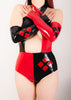 Latex Gloves Harley Fingerless long opera gloves in red and black (a pair).