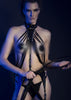 Latex Reina body harness in Black and Silver.
