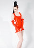Latex Semi transparent Red ruffle mini dress.