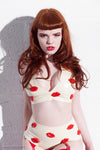 Latex Hot Lips shorts in White with Red latex 3D lips.