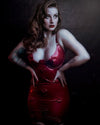 Latex Red Glitter Kiss dress with Underwired Bra cups and 3D latex lips with glitter tongues.