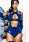 Latex Kitana shorts with braces in Nightshade blue. BRA NOT INCLUDED.