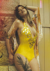 Latex Yellow Mirror bodysuit.