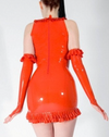 Latex Semi transparent Red ruffle mini dress.