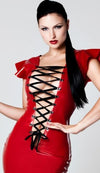 Latex Front lace up Mini dress in Red or Black velvet ribbon.