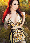 Latex Leopard girdle mini skirt with suspender grips.